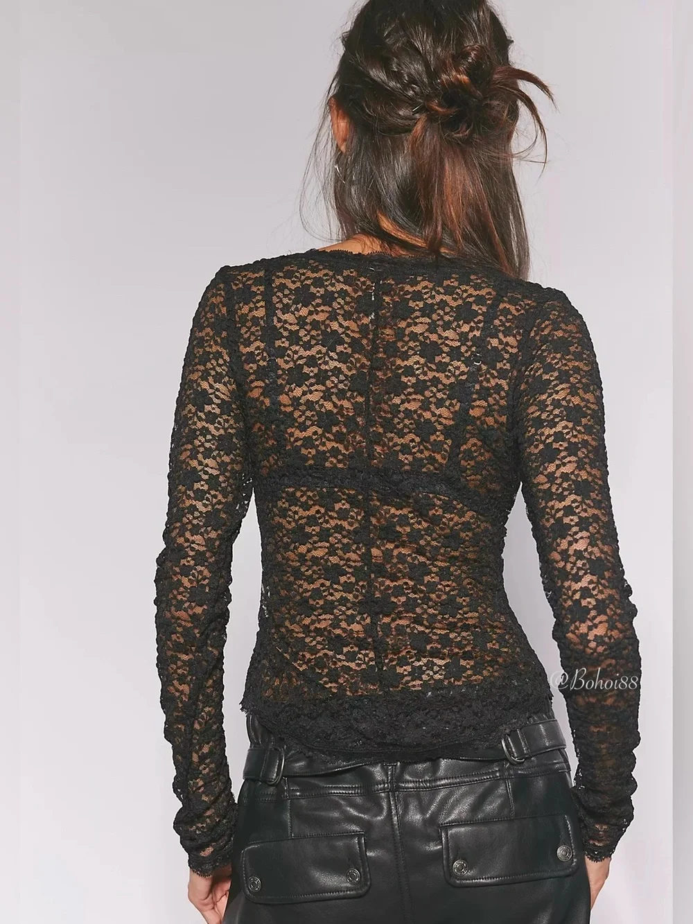NWT Free People Lara Lace Long Sleeve Top
